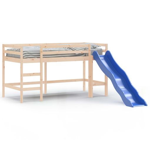 Cama infantil con tobogán, estructura de litera de madera maciza, 90 x 200  cm, gris