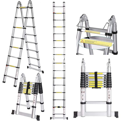 HOMCOM Escalera Telescópica de Aluminio 4 m Escalera Extensible