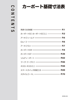 カーポート基礎寸法表