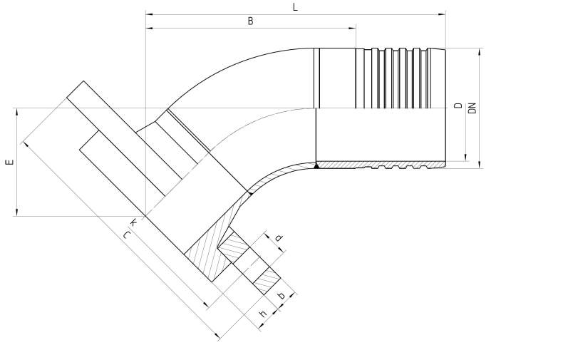 loose DIN flange 45°