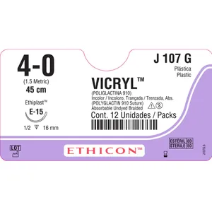 Fio de Sutura Absorvível Vicryl com agulha 1/2 1,6cm - 12 unidades.