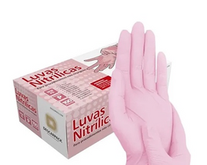 Luva de Procedimento de Nitrilo Rosa Sem Pó