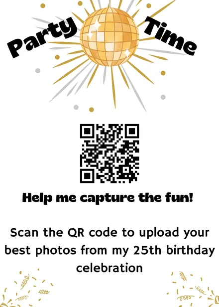 Birthday QR card template with a disco ball
