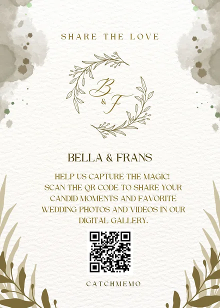 Wedding QR card template with watercolor florals