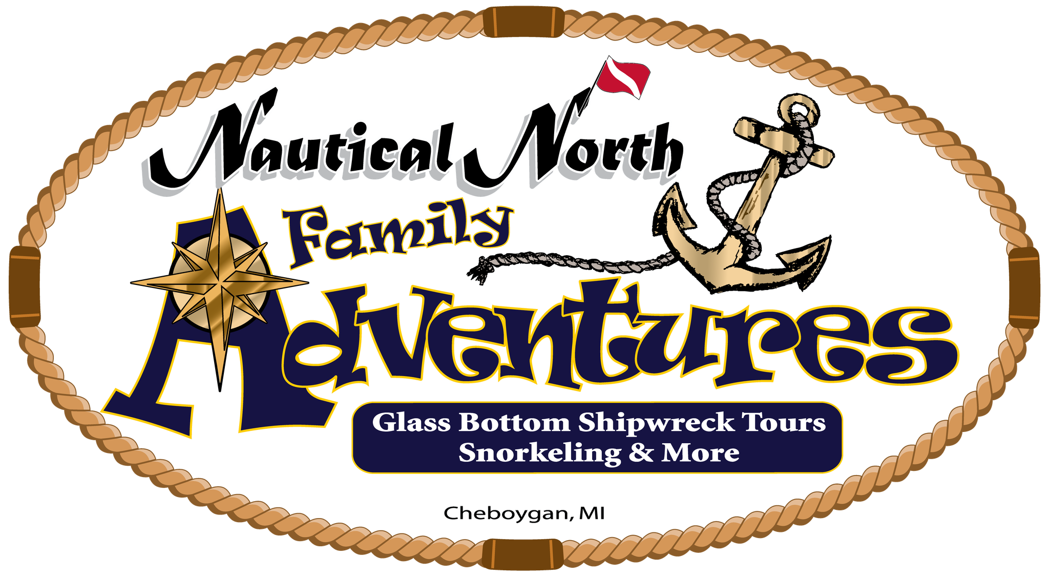 Nautical North Family Adventures logo — Glass Bottom Shipwreck Tours, Snorkeling & More, Cheboygan, MI.