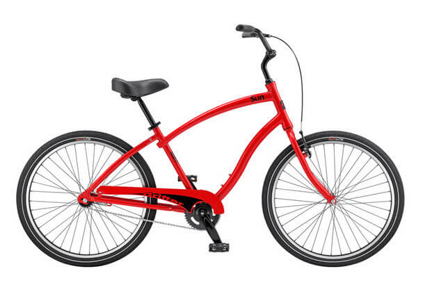 Red Sun cruiser bicycle available for rental.