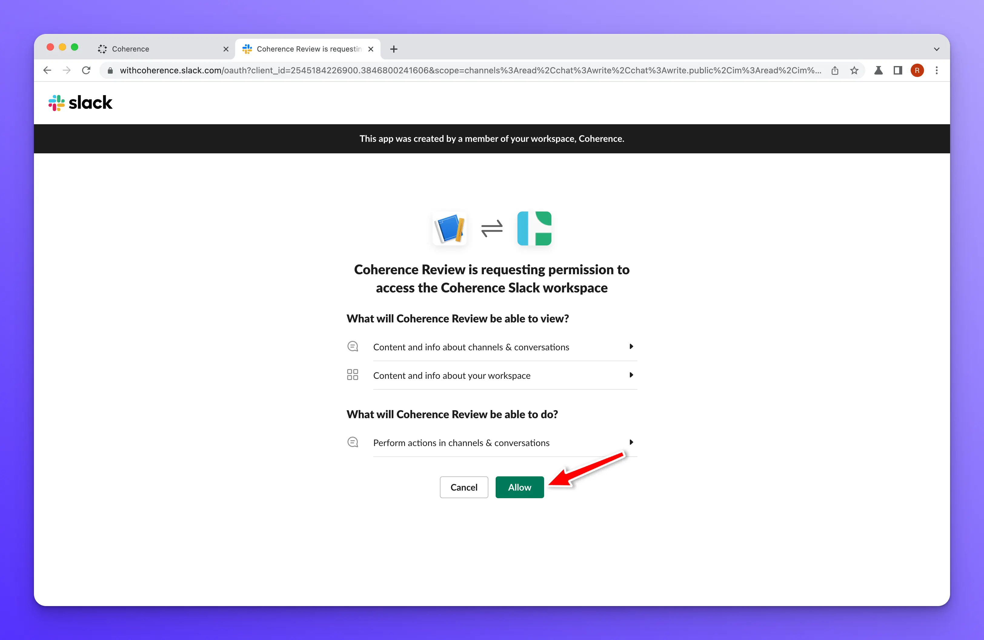 Slack allow access screen