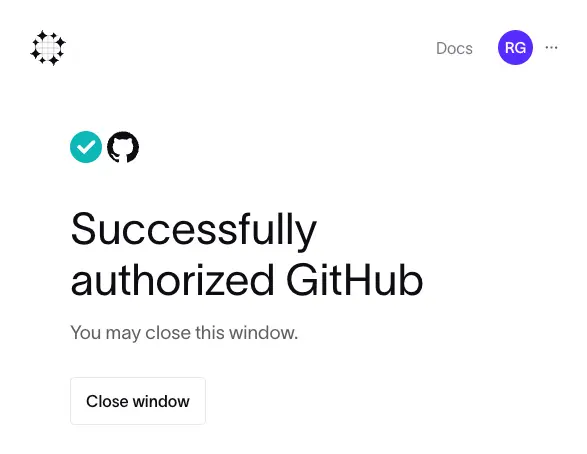 GitHub auth successful