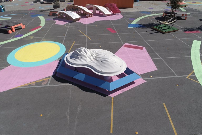 Overhead shot of Buoyant Ecologies Float Lab Prototype on CCA's Backlot