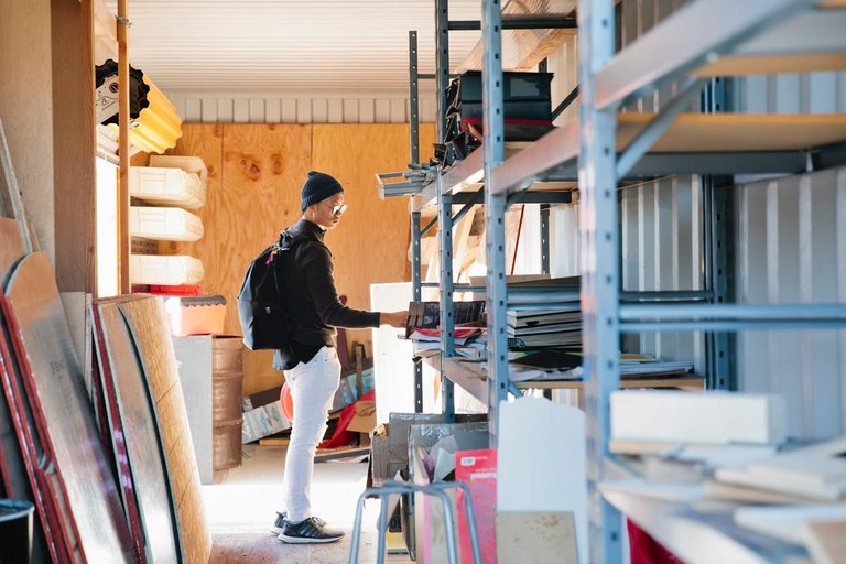 Student browsing the Materials Reuse Center.