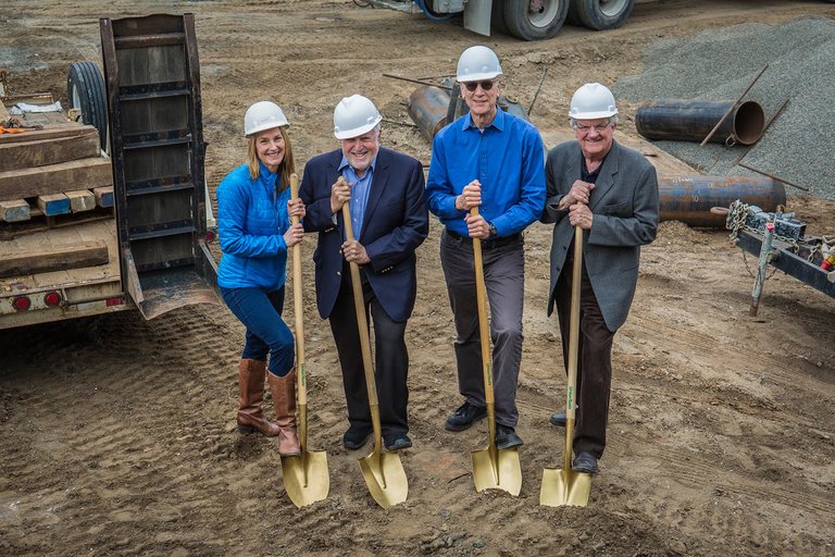 Suzanne Brown, Image of Suzanne Brown, Simon Blattner, Stephen Beal, and Steve Oliver at groundbreaking for CCA's new student housing