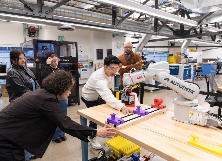 Students engage with digital fabrication tools on-site at Autodesk