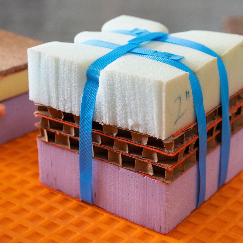 Colorful sculptures made of packaging materials