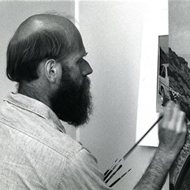 Robert Bechtle at work on a painting in an image from the CCA Archives