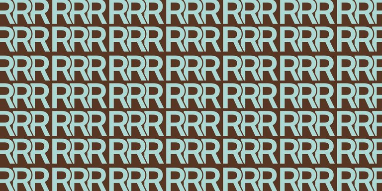 This image features a repeating pattern of the letter "R" in a bold, stylized font. The letters are arranged in rows, creating a visually striking and dynamic design. The color palette consists of a warm, earthy brown tone contrasted with a cool, muted green shade, giving the pattern a sophisticated and modern aesthetic. The overall composition is symmetrical and centered, creating a sense of balance and order.