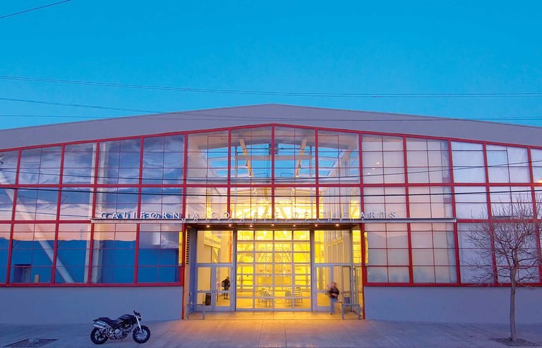 Front of the San Francisco campus at night.