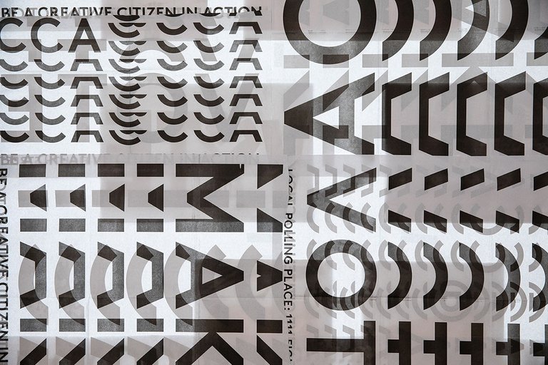 Detail of the CCA@CCA Artwork Campaign display at the Hubbell Street Galleries windows.