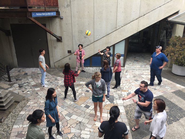 Students playing with Pixar ball