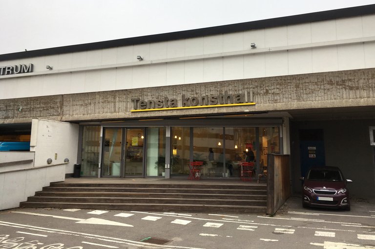 the exterior facade of Tensta Konsthall on a cloudy day
