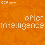 After Intelligence - California College of the Arts logo on orange background with geometric pattern.