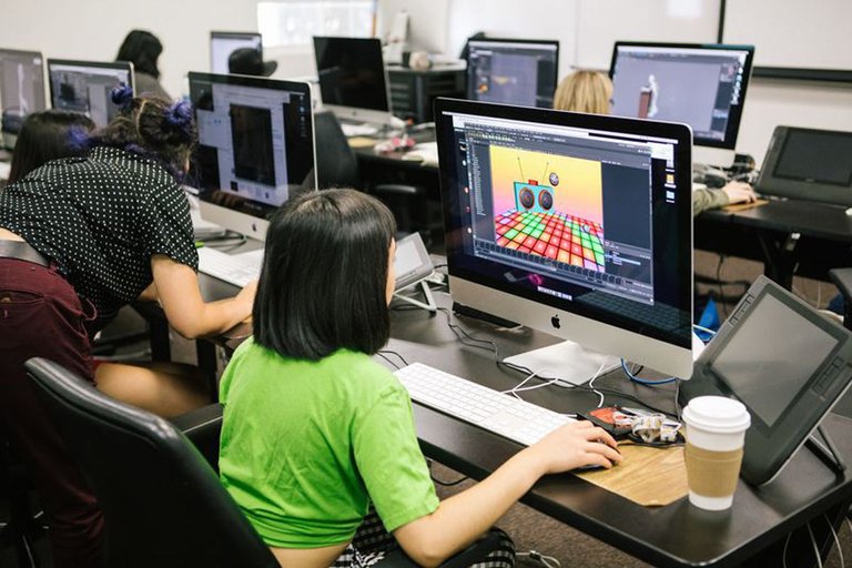 CCA animation students working in teh digital animation lab.