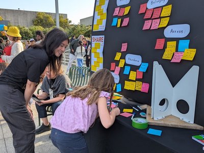 Cross Function Communication was the focus of the group working with the Alameda County Community Food Bank. They investigated  the complexity of food justice, government support, and the many stakeholders within the organization,  from benefits navigators to truck drivers. . The designers created materials that help align values and offer transparency.