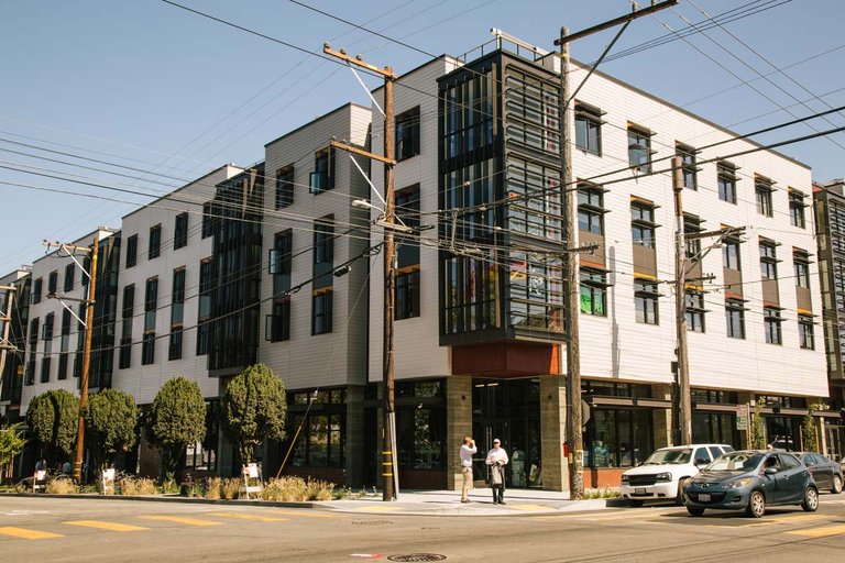 Exterior view of Blattner Hall from the street.