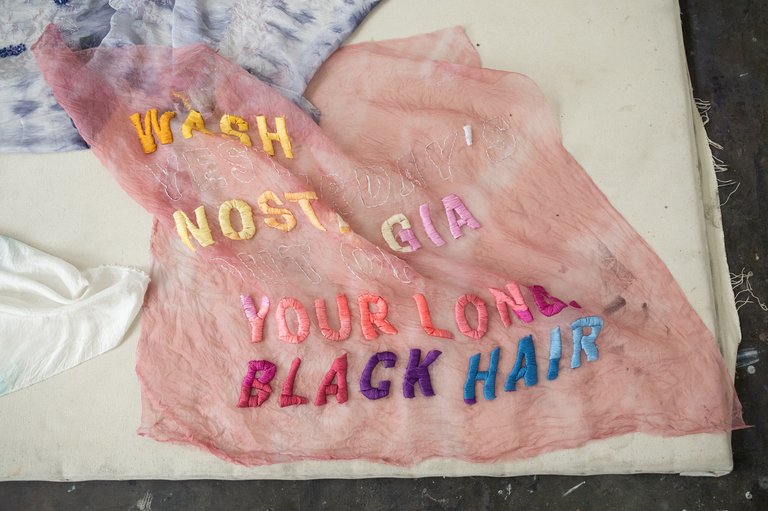 Textile art by Michelle Bonilla (MFA Fine Arts 2019) in MFA studios.