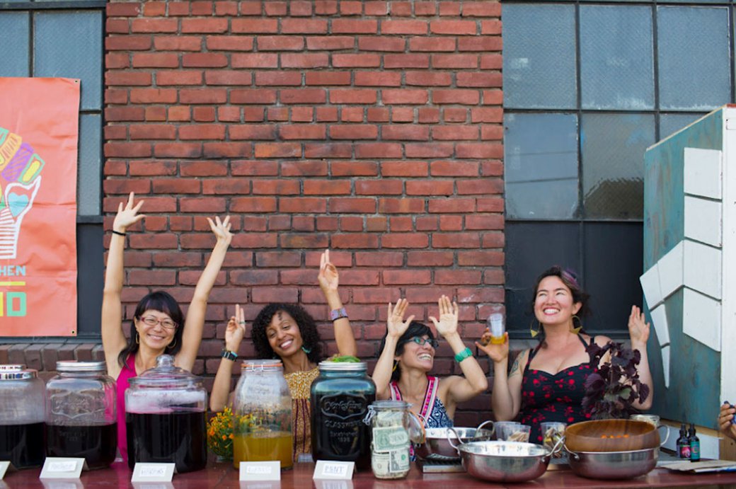 Volunteers including CCA alums at People’s Kitchen Collective’s Free Breakfast Program at Life is Living in DeFremery Park in West Oakland, California