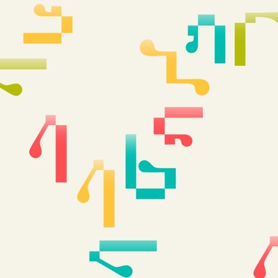 A cream-colored graphic with teal, green, yellow, and red shapes animated in the background.