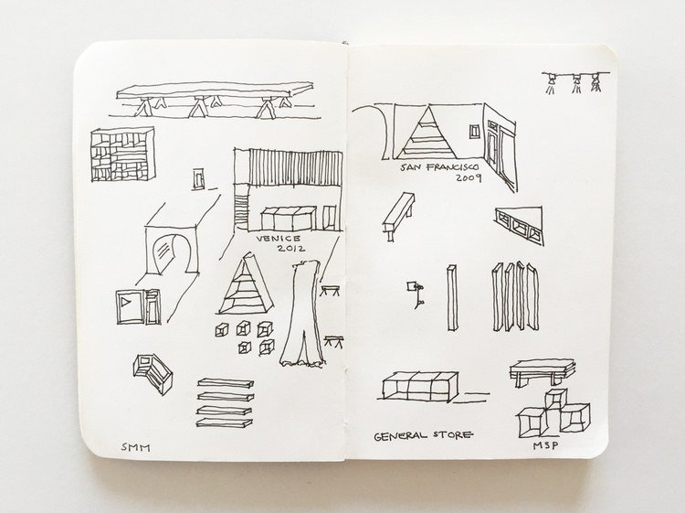 Plans for General Store locations in San Francisco and Los Angeles, both of which St. Peter designed and built.