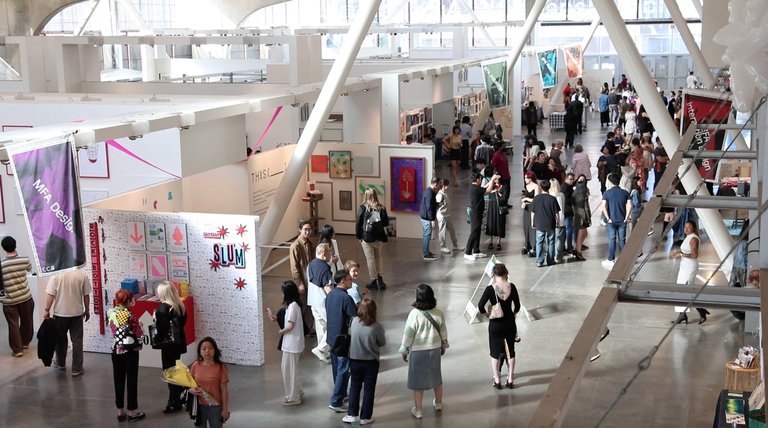 A crowd of people at CCA's end-of-year Design and Architecture Show.