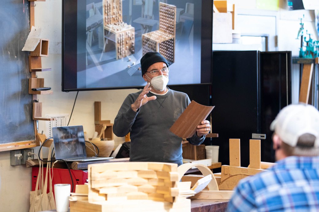 Russell Baldon teaching furniture students.