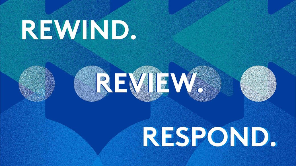 The words Rewind Review Respond in white against a blue-gradiating background.