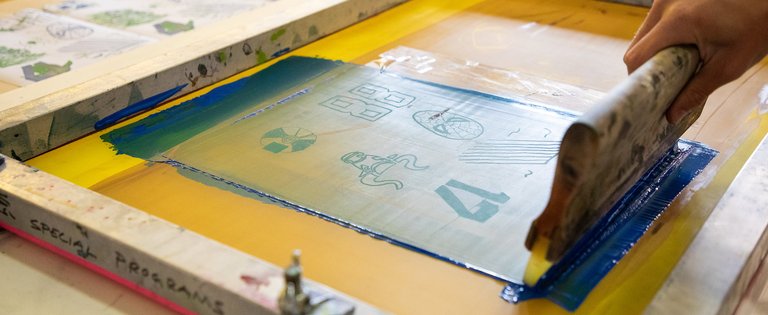 Close-up of screenprinting.