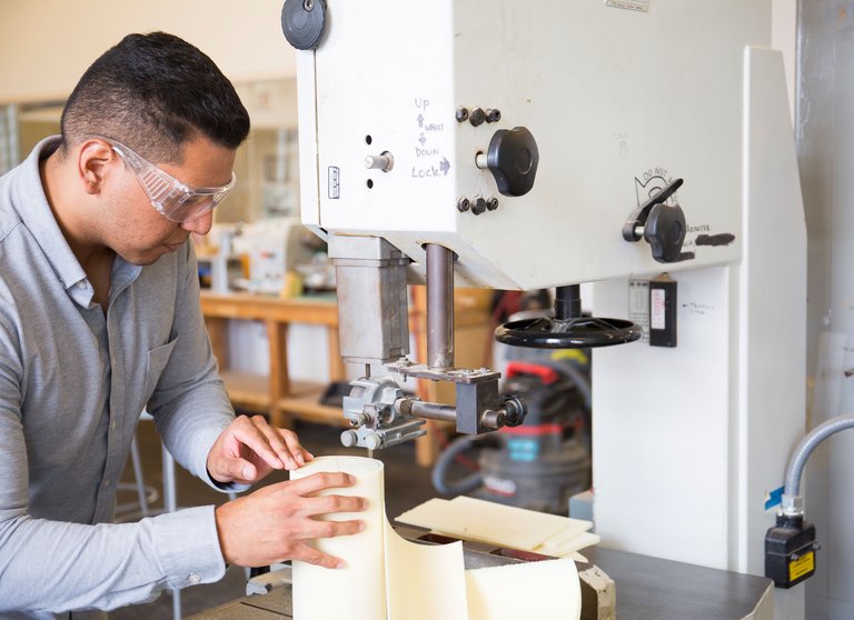 Scholarship recipient Daniel Ortiz (BFA Industrial Design 2018) in the model shop.