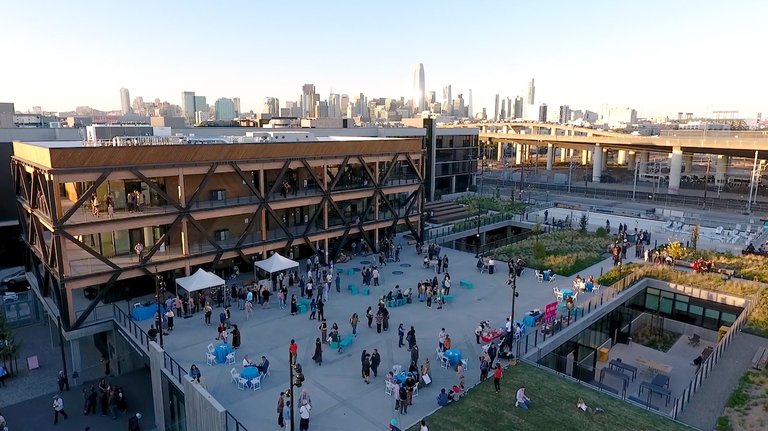 Drone view of CCA's Simpson Family Maker Building opening celebration.