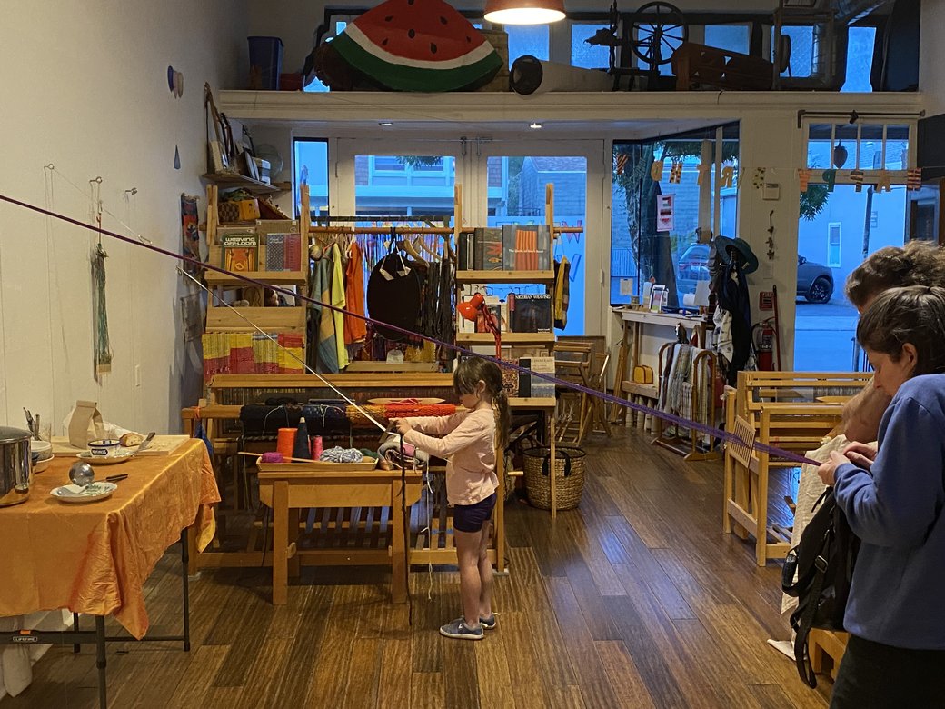 Inside Travis's Meinolf Weaving School.