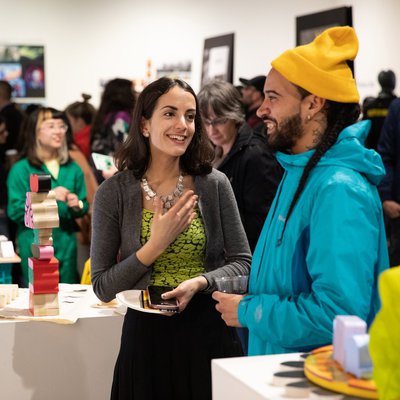 Attendees at an art reception.
