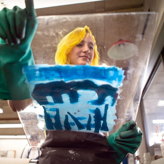 Printmaking student in the studio.