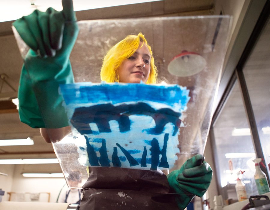 Printmaking student in the studio.