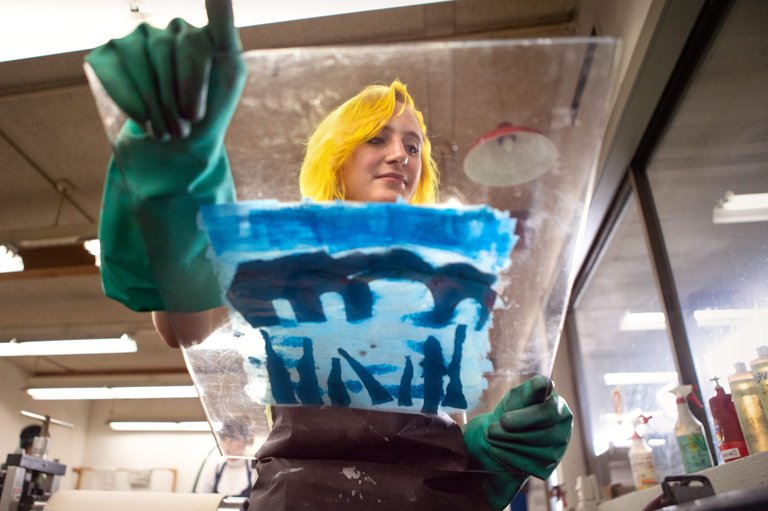 Printmaking student in the studio.