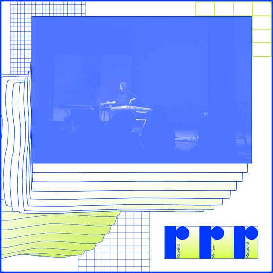 Yellow and blue grid float around an image of a music performance.