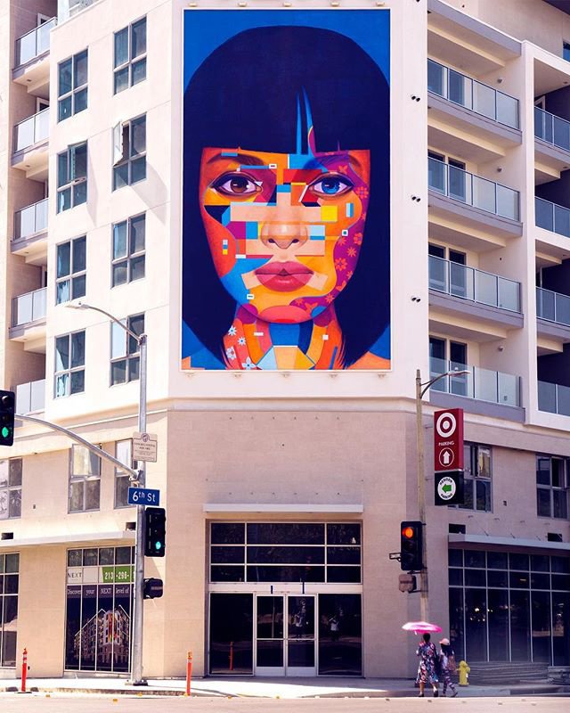 Street view of Samuel Rodriguez's mural 'Xochitl' in Los Angeles.