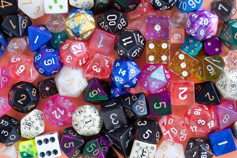 A close-up image of different types of dice used in games.