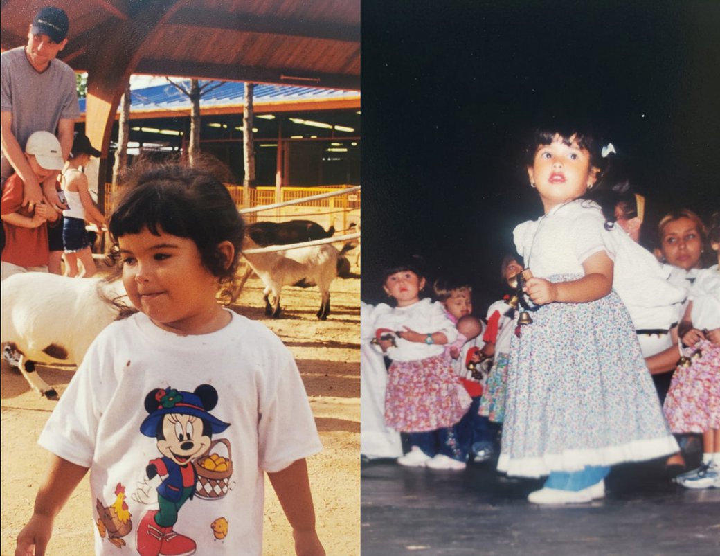 Side-by-side photos of Melissa Rodriguez as a toddler.