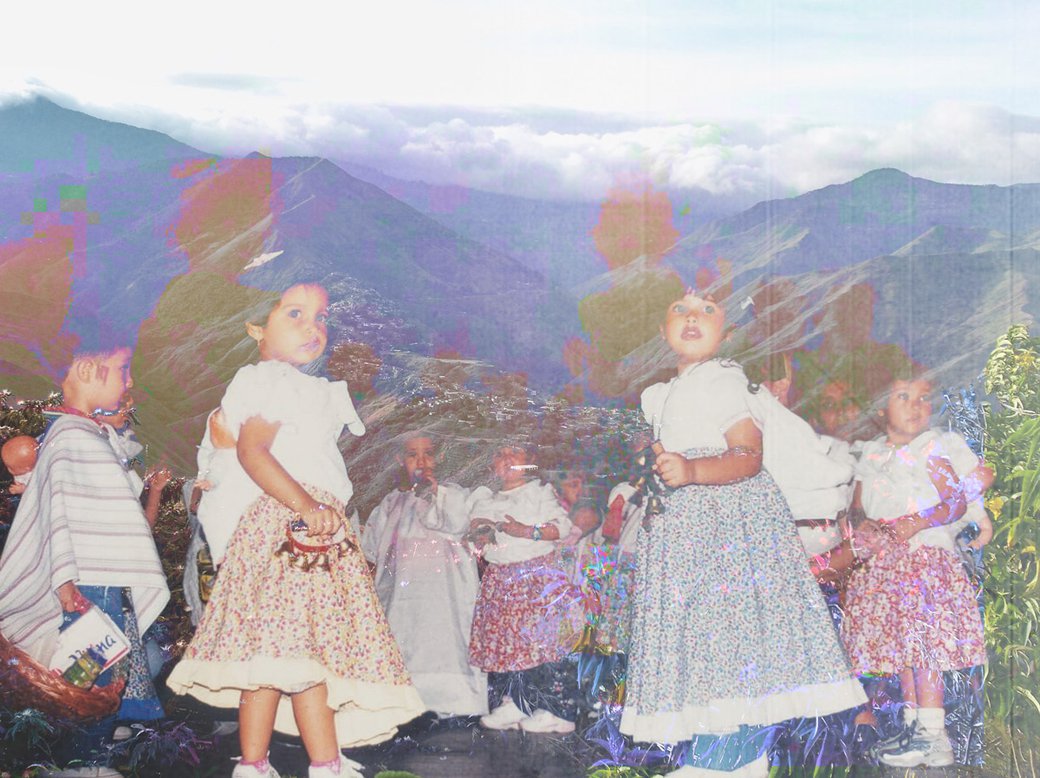 Mixed media collage of a young Melissa Rodriguez and landscape photographs.