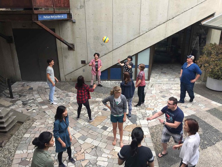 Photo of students in the summer animation program during a team building exercise