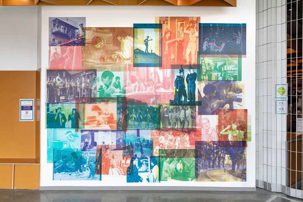 Founders Hall mural in the foyer of the new residence hall