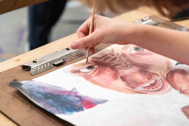 Close-up view of a student's painting.